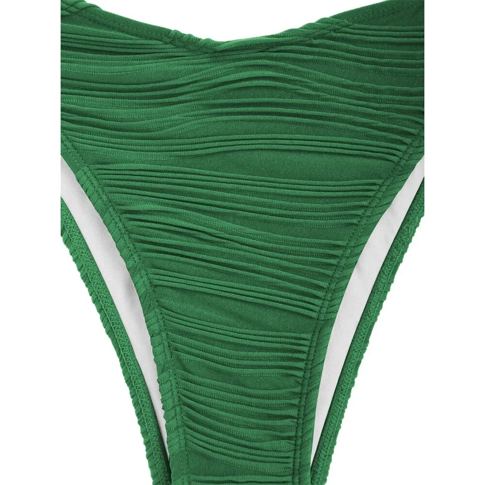 ZAFUL Women's Green Strapless Textured Bandeau Bikini 2 Piece Swimwear Cheeky M